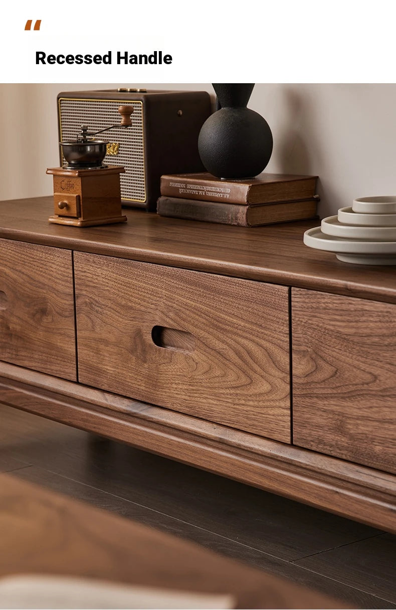 Elegant Black Walnut TV Cabinet - Modern Solid Wood Entertainment Center with Storage Drawers hjy-5011