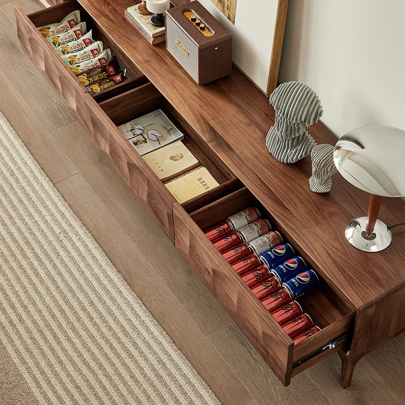 Stylish Black Walnut TV Cabinet with Geometric Design – Modern Living Room Furniture hjy-5017