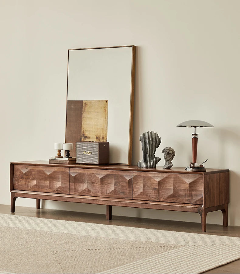 Stylish Black Walnut TV Cabinet with Geometric Design – Modern Living Room Furniture hjy-5017