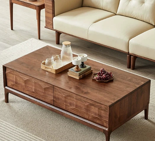 Stylish Black Walnut Wood Tea Table with Drawers – Modern Living Room Furniture hjy-5018