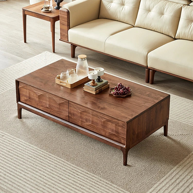 Stylish Black Walnut Wood Tea Table with Drawers – Modern Living Room Furniture hjy-5018