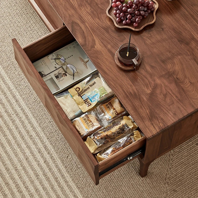 Stylish Black Walnut Wood Tea Table with Drawers – Modern Living Room Furniture hjy-5018