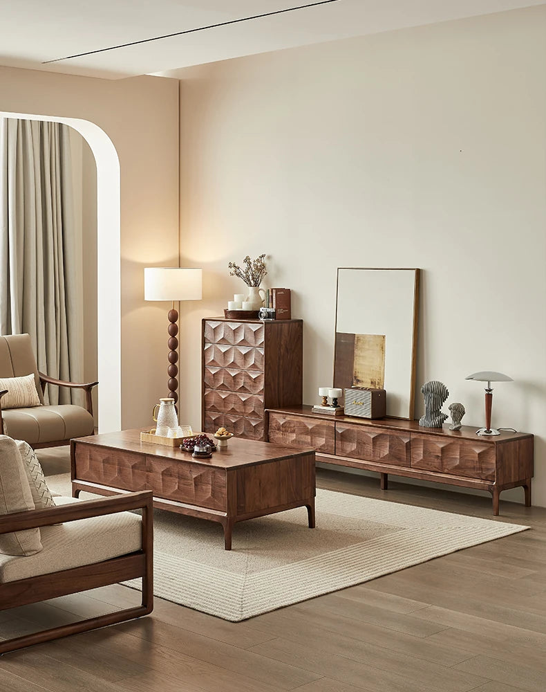 Stylish Black Walnut Wood Tea Table with Drawers – Modern Living Room Furniture hjy-5018
