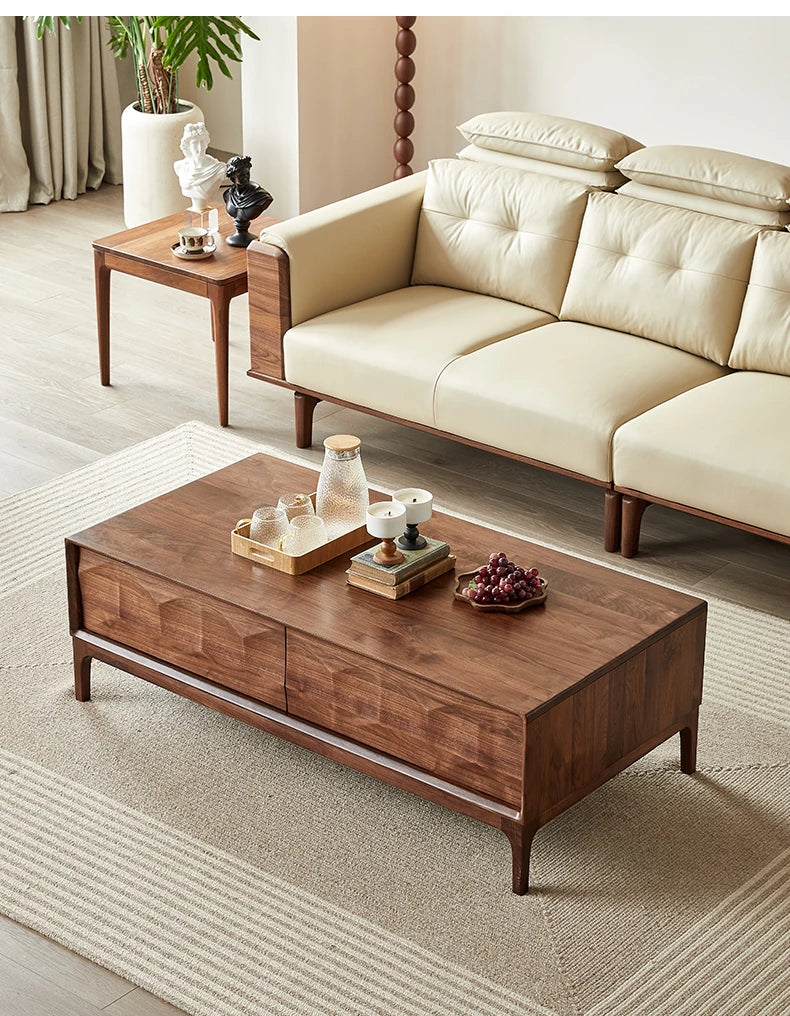 Stylish Black Walnut Wood Tea Table with Drawers – Modern Living Room Furniture hjy-5018