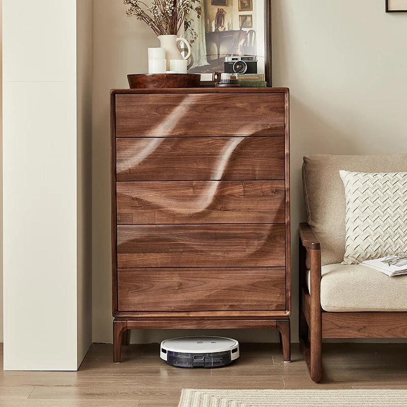 Stylish Black Walnut Wood Cabinet with Wave Design – Modern Storage Solution for Any Room hjy-5019