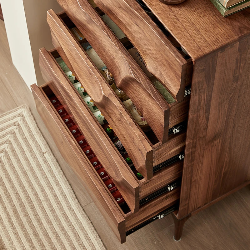 Stylish Black Walnut Wood Cabinet with Wave Design – Modern Storage Solution for Any Room hjy-5019