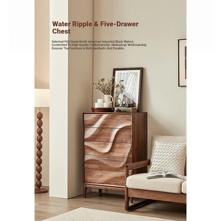 Stylish Black Walnut Wood Cabinet with Wave Design – Modern Storage Solution for Any Room hjy-5019