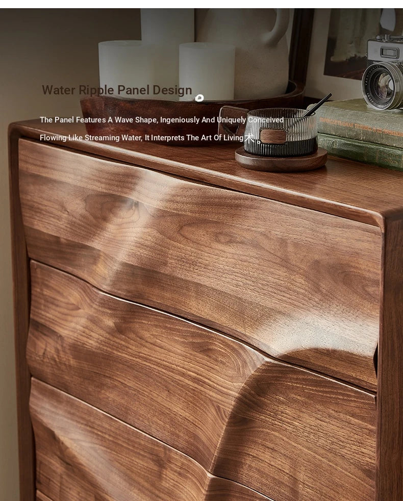 Stylish Black Walnut Wood Cabinet with Wave Design – Modern Storage Solution for Any Room hjy-5019