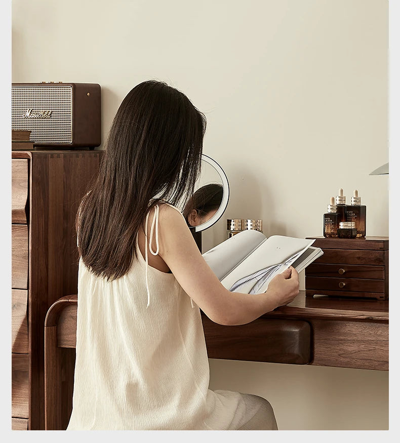 Elegant Black Walnut Makeup Table with Sleek Design and Storage Solutions - Perfect for Your Beauty Routine hjy-5020