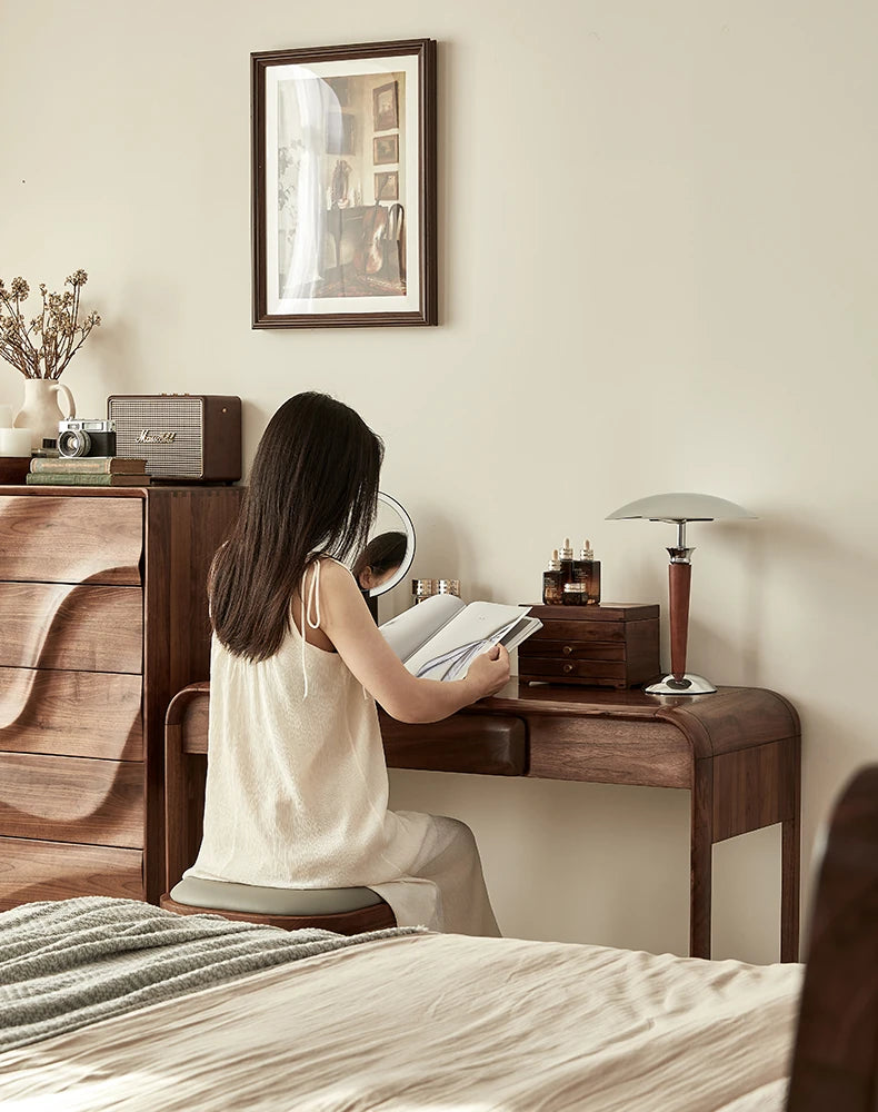 Elegant Black Walnut Makeup Table with Sleek Design and Storage Solutions - Perfect for Your Beauty Routine hjy-5020