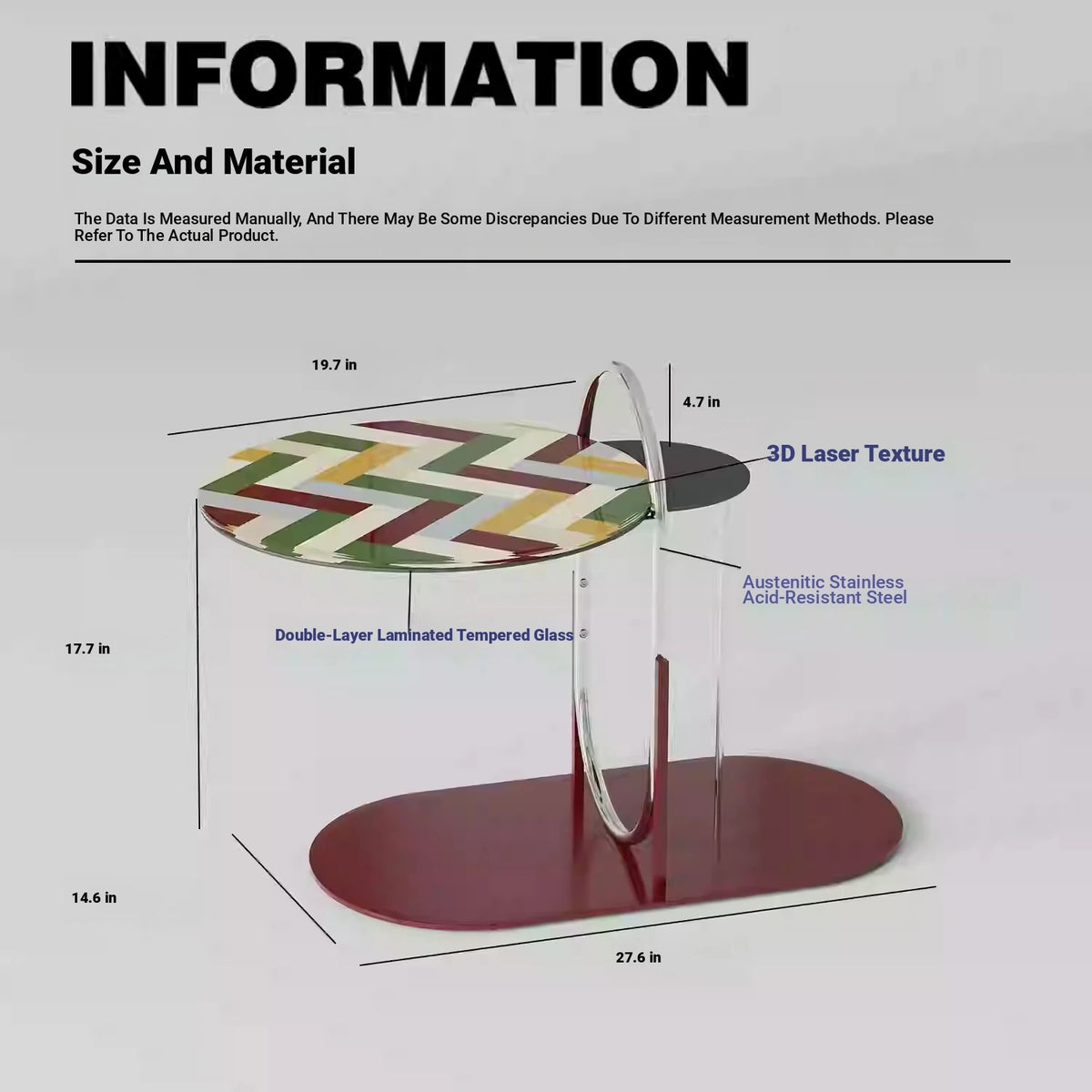 Stylish Tempered Glass Tea Table with Colorful Decorative Top - Modern Stainless Steel Design for Living Room and Office hjzjl-5195