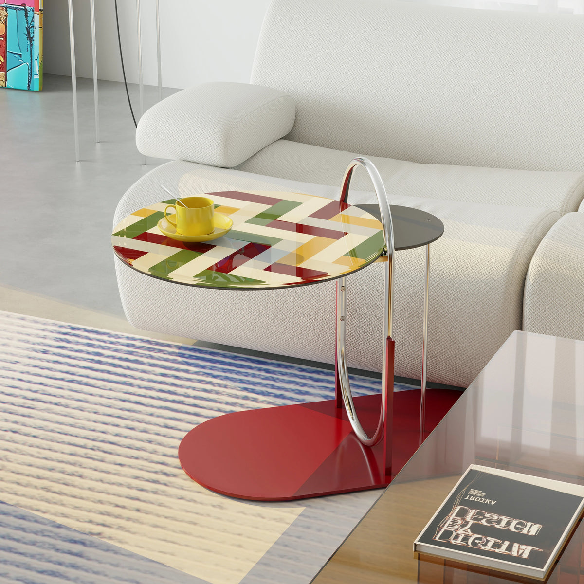 Stylish Tempered Glass Tea Table with Colorful Decorative Top - Modern Stainless Steel Design for Living Room and Office hjzjl-5195