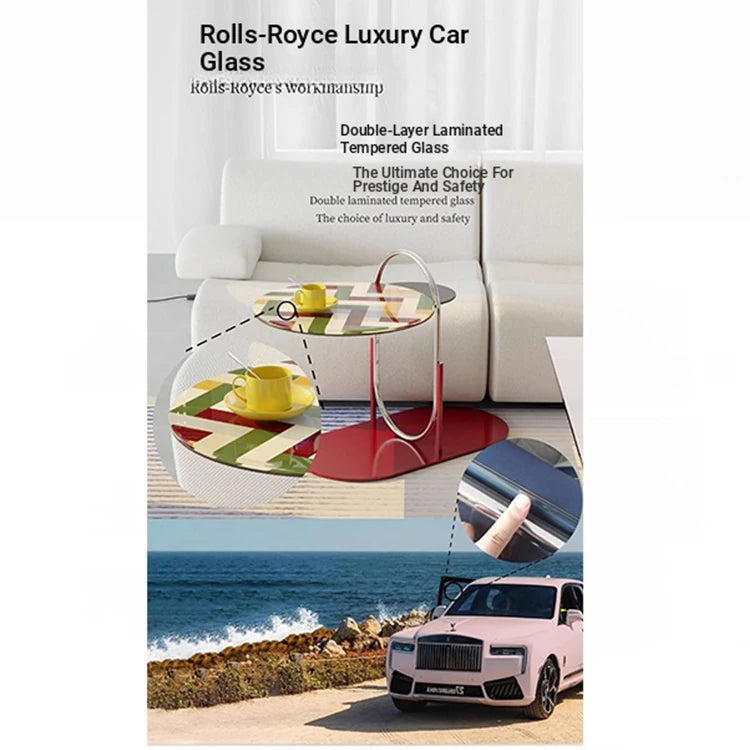 Stylish Tempered Glass Tea Table with Colorful Decorative Top - Modern Stainless Steel Design for Living Room and Office hjzjl-5195