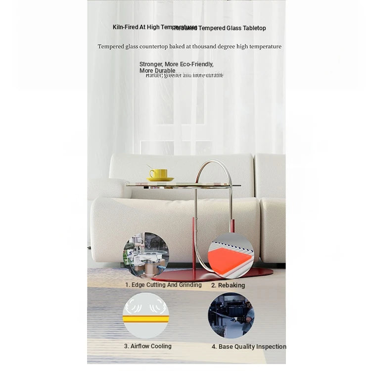 Stylish Tempered Glass Tea Table with Colorful Decorative Top - Modern Stainless Steel Design for Living Room and Office hjzjl-5195