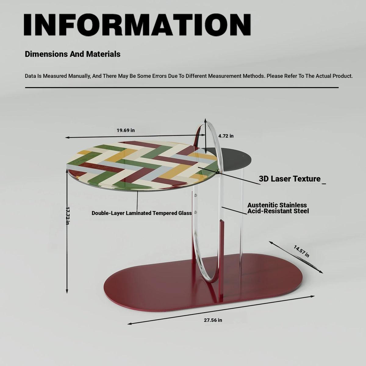 Stylish Tempered Glass Tea Table with Colorful Decorative Top - Modern Stainless Steel Design for Living Room and Office hjzjl-5195