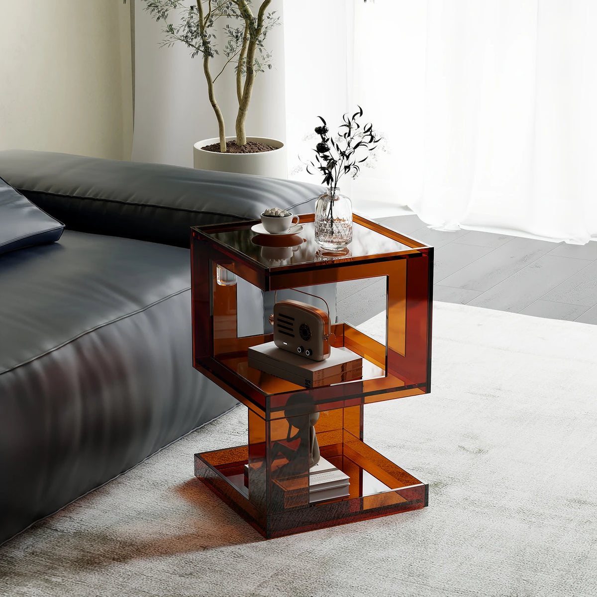 Stylish Acrylic Bedside Cupboard - Modern Multi-Functional Side Table for Home Decor hjzjl-5196