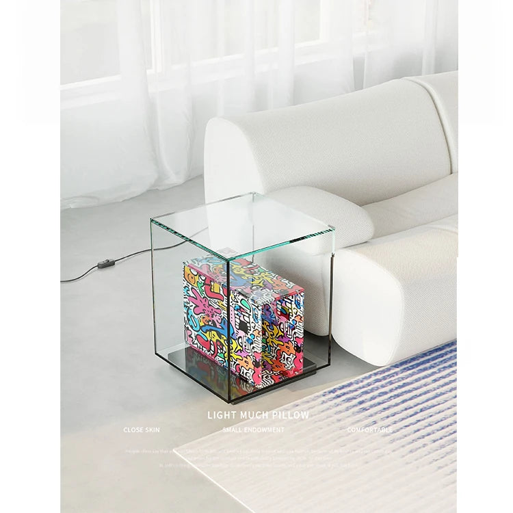 Modern Tempered Glass Acrylic Tea Table - Stylish Clear Accent Furniture for Living Room Décor hjzjl-5197