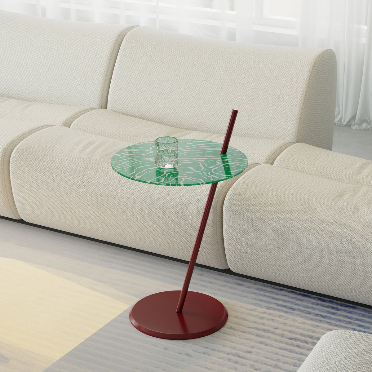 Stylish Glass and Stainless Steel Tea Table with Unique Green Design - Perfect for Modern Living Spaces! hjzjl-5198
