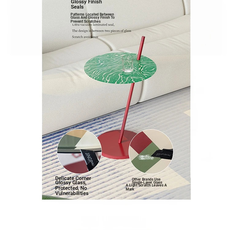 Stylish Glass and Stainless Steel Tea Table with Unique Green Design - Perfect for Modern Living Spaces! hjzjl-5198