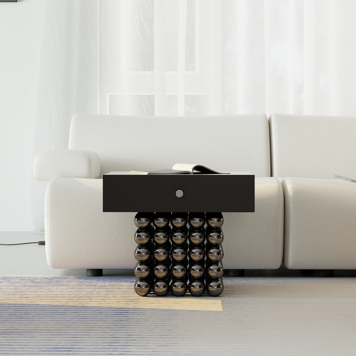 Modern PU Leather and Solid Wood Tea Table with Stylish Ball Base - Versatile Storage Solution for Any Living Room hjzjl-5199