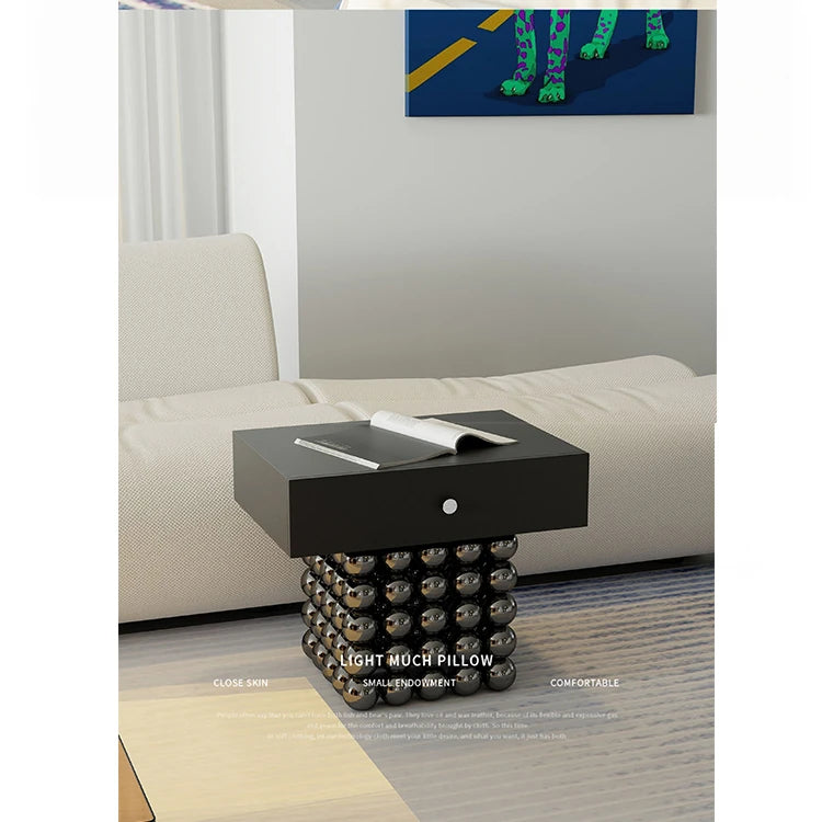 Modern PU Leather and Solid Wood Tea Table with Stylish Ball Base - Versatile Storage Solution for Any Living Room hjzjl-5199