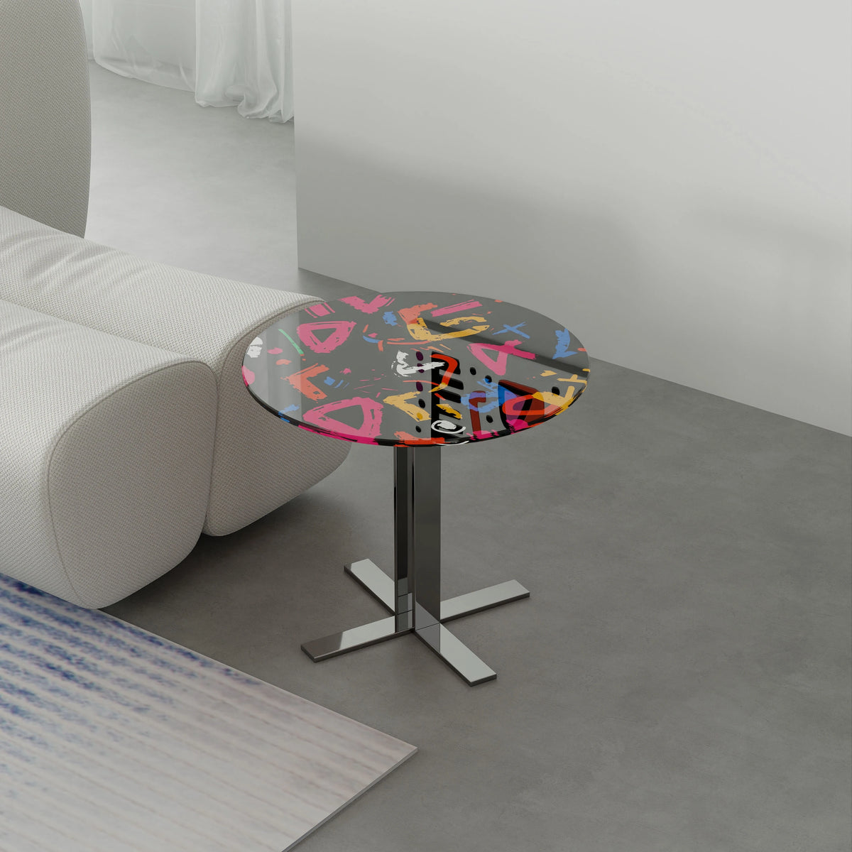 Stylish Round Tea Table with Tempered Glass Top and Stainless Steel Base - Perfect for Modern Living Spaces hjzjl-5200