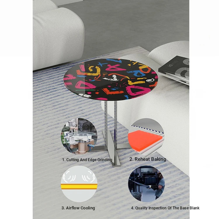 Stylish Round Tea Table with Tempered Glass Top and Stainless Steel Base - Perfect for Modern Living Spaces hjzjl-5200