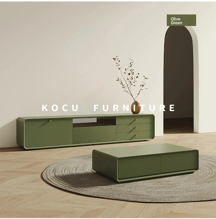 Modern Minimalist TV Cabinet in Stylish Green with Storage Drawers - Perfect for Contemporary Living Rooms hko-4607