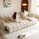 Beige Wood Frame Large-Sized Matte Velvet Multi-Seater Sofa hksc-993