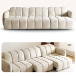 Beige Wood Frame Large-Sized Matte Velvet Multi-Seater Sofa hksc-993
