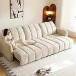 Beige Wood Frame Large-Sized Matte Velvet Multi-Seater Sofa hksc-993