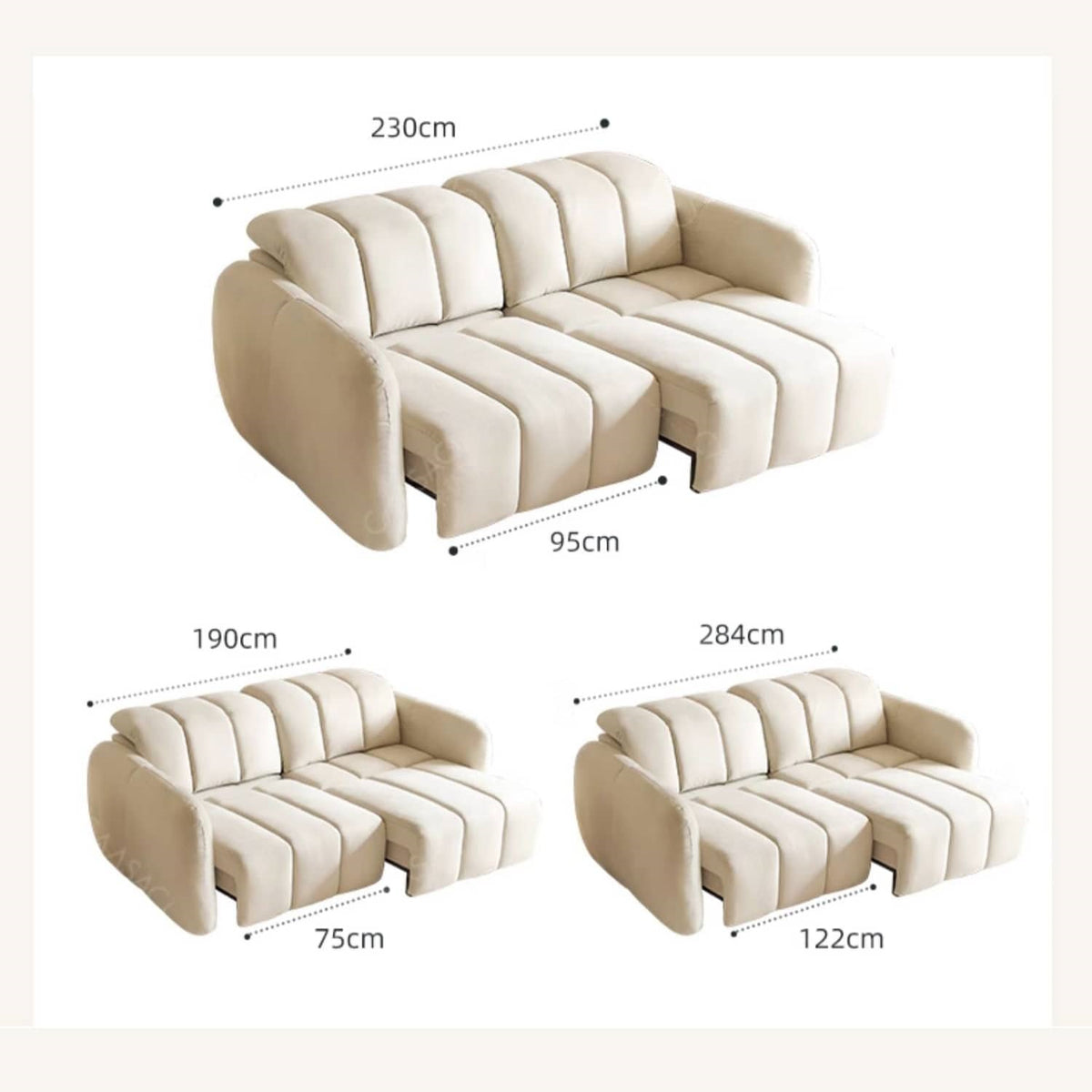 Beige Wood Frame Large-Sized Matte Velvet Multi-Seater Sofa hksc-993