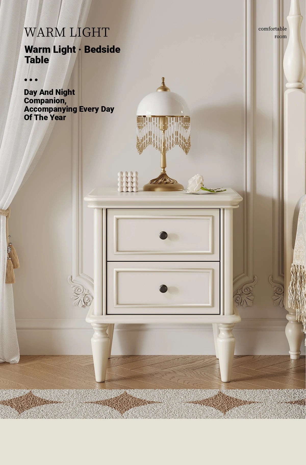 Chic Cherry Wood Pine Bedside Cupboard with Two Drawers – Stylish Nightstand for Bedroom Storage hl-4879