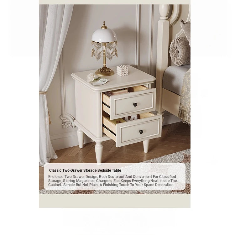 Chic Cherry Wood Pine Bedside Cupboard with Two Drawers – Stylish Nightstand for Bedroom Storage hl-4879