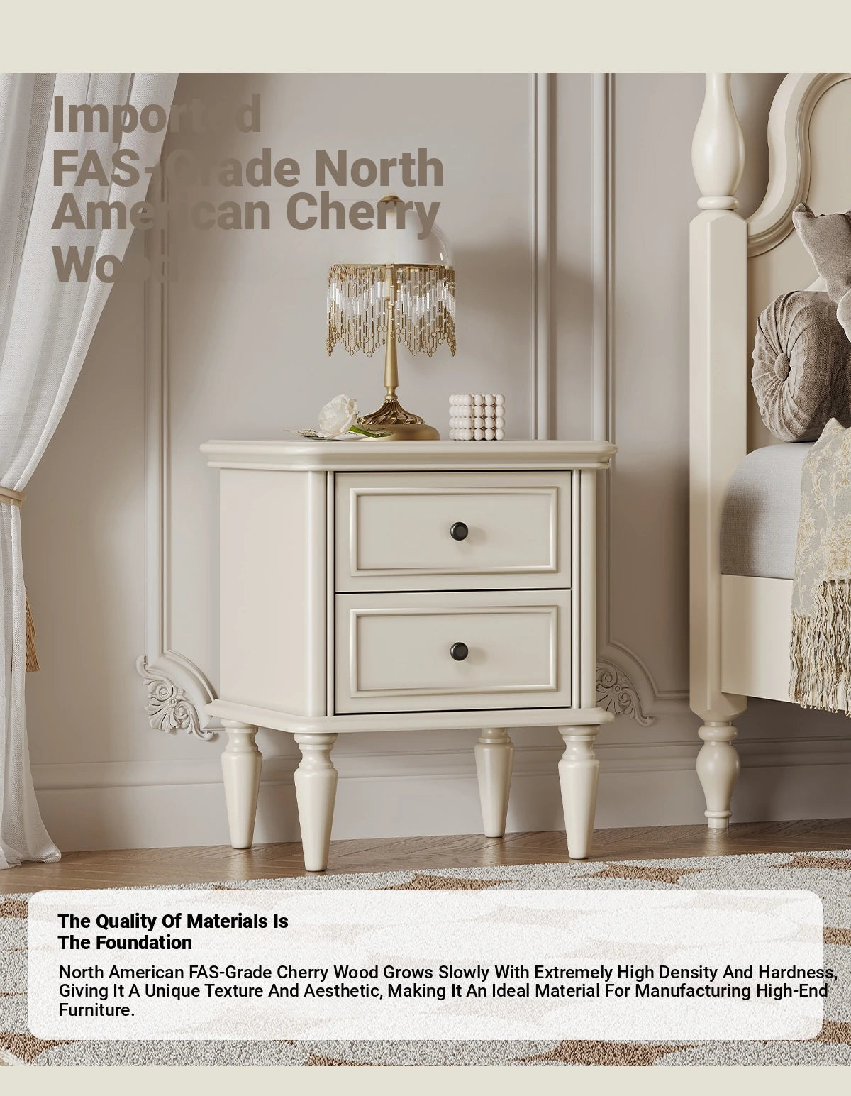 Chic Cherry Wood Pine Bedside Cupboard with Two Drawers – Stylish Nightstand for Bedroom Storage hl-4879