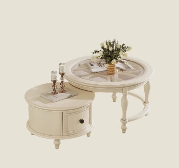 Elegant Cherry Wood Tea Table with Tempered Glass Top - Stylish Living Room Centerpiece hl-4881