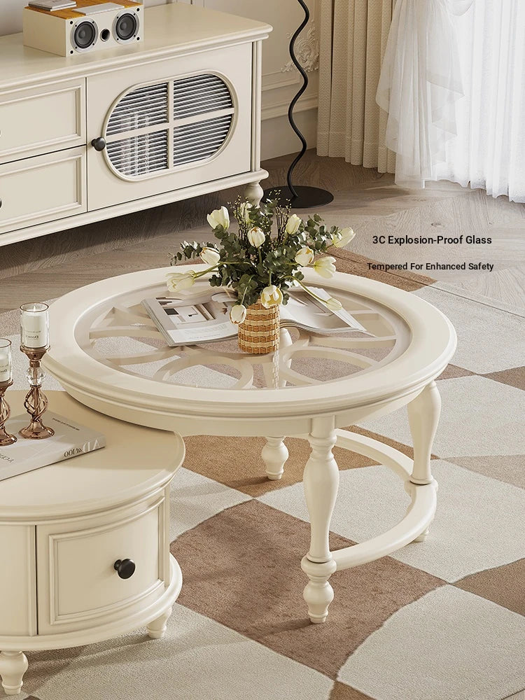 Elegant Cherry Wood Tea Table with Tempered Glass Top - Stylish Living Room Centerpiece hl-4881