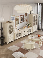 Elegant Cherry Wood TV Cabinet with Pine and Glass Accents - Contemporary Home Furniture hl-4882