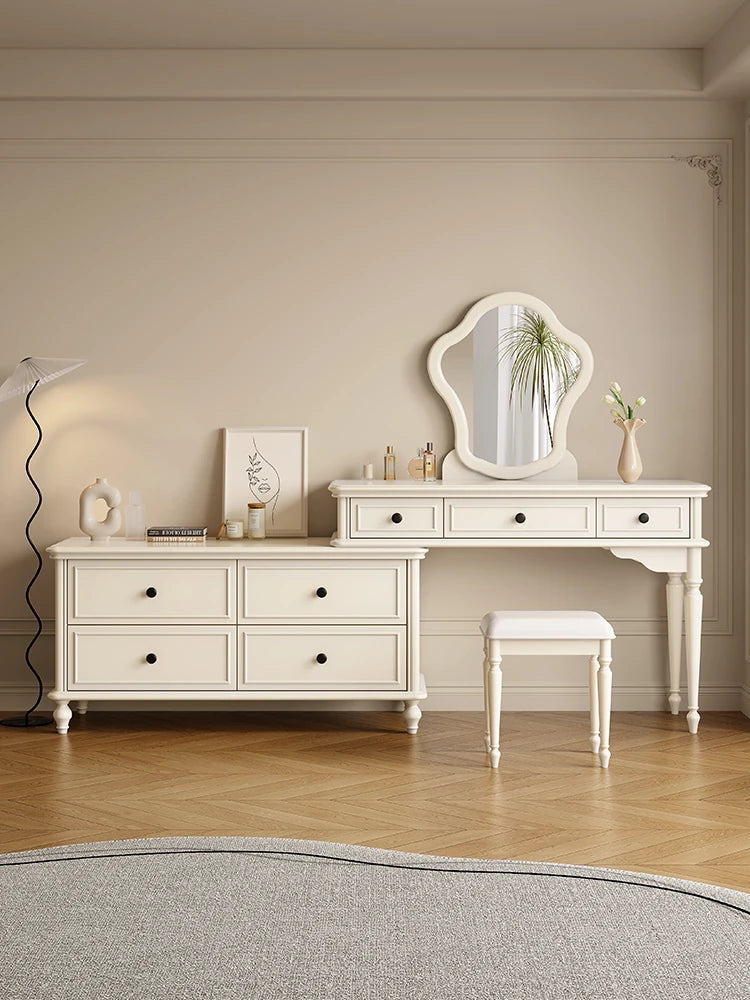 Elegant Cherry Wood Makeup Table with Glass Top and Mirror - Stylish Vanity Set for Your Bedroom hl-4886