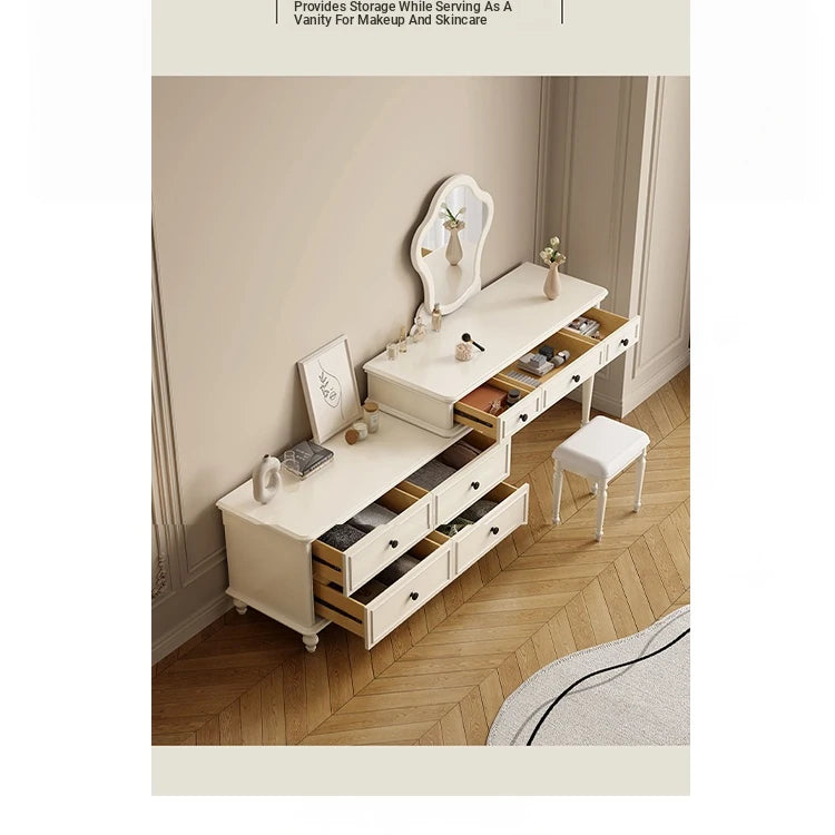 Elegant Cherry Wood Makeup Table with Glass Top and Mirror - Stylish Vanity Set for Your Bedroom hl-4886