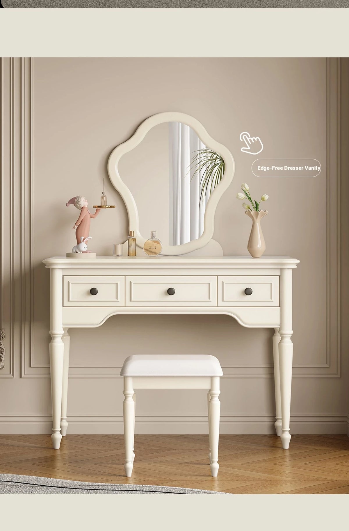 Elegant Cherry Wood Makeup Table with Glass Top and Mirror - Stylish Vanity Set for Your Bedroom hl-4886