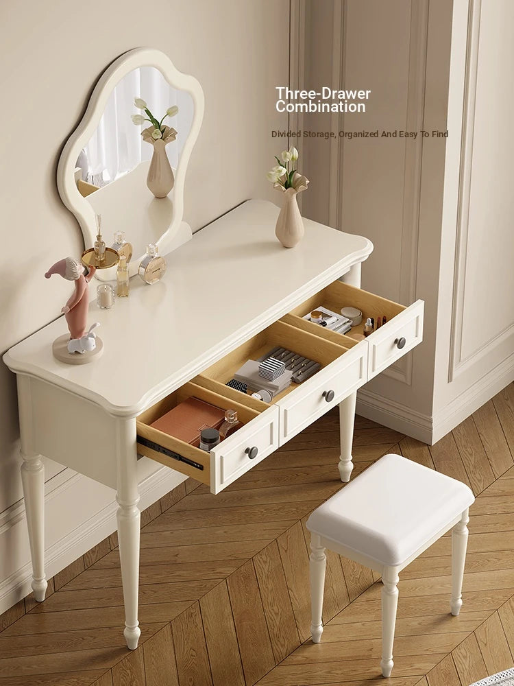 Elegant Cherry Wood Makeup Table with Glass Mirror and Comfort Stool - Stylish Vanity Set for Your Bedroom or Dressing Room hl-4888