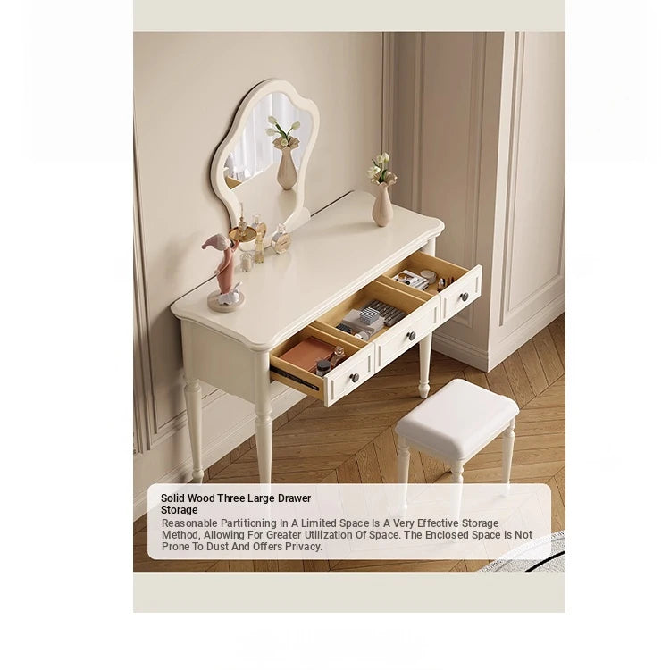 Elegant Cherry Wood Makeup Table with Glass Mirror and Comfort Stool - Stylish Vanity Set for Your Bedroom or Dressing Room hl-4888