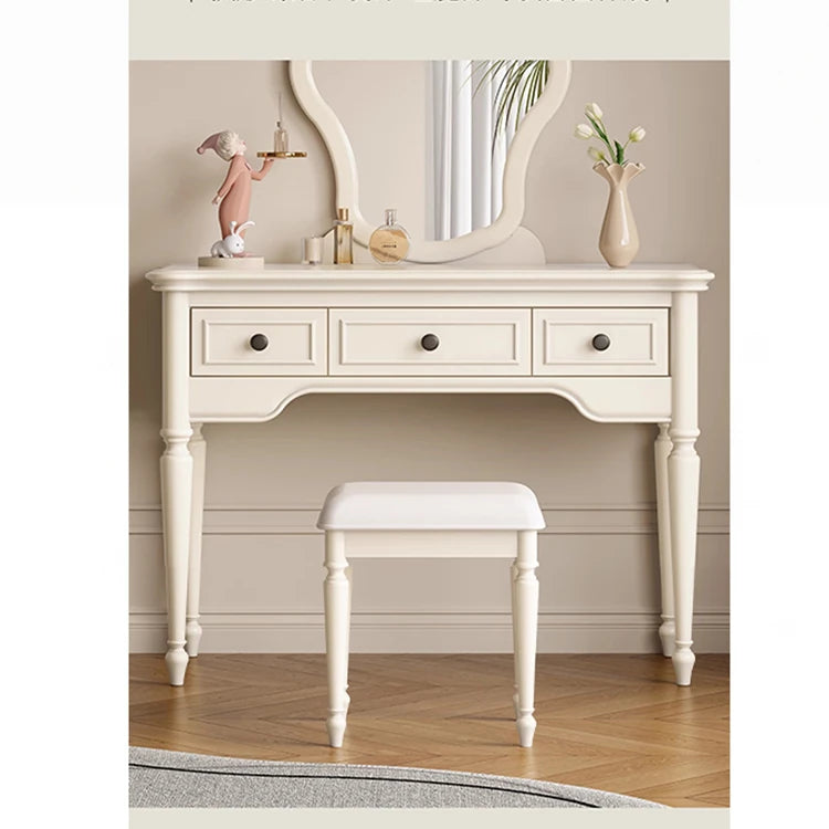 Elegant Cherry Wood Makeup Table with Glass Mirror and Comfort Stool - Stylish Vanity Set for Your Bedroom or Dressing Room hl-4888