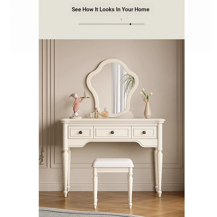 Elegant Cherry Wood Makeup Table with Glass Mirror and Comfort Stool - Stylish Vanity Set for Your Bedroom or Dressing Room hl-4888