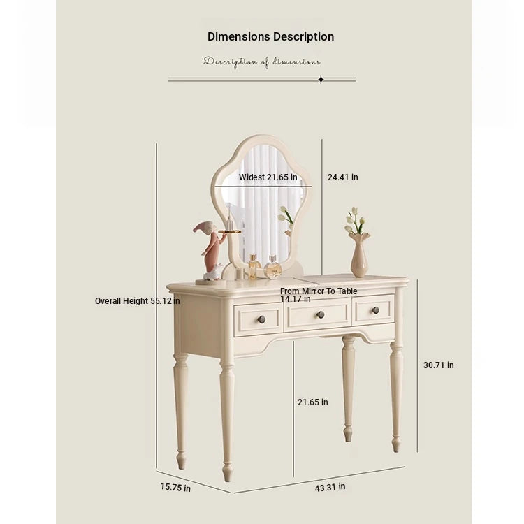Elegant Cherry Wood Makeup Table with Glass Mirror and Comfort Stool - Stylish Vanity Set for Your Bedroom or Dressing Room hl-4888
