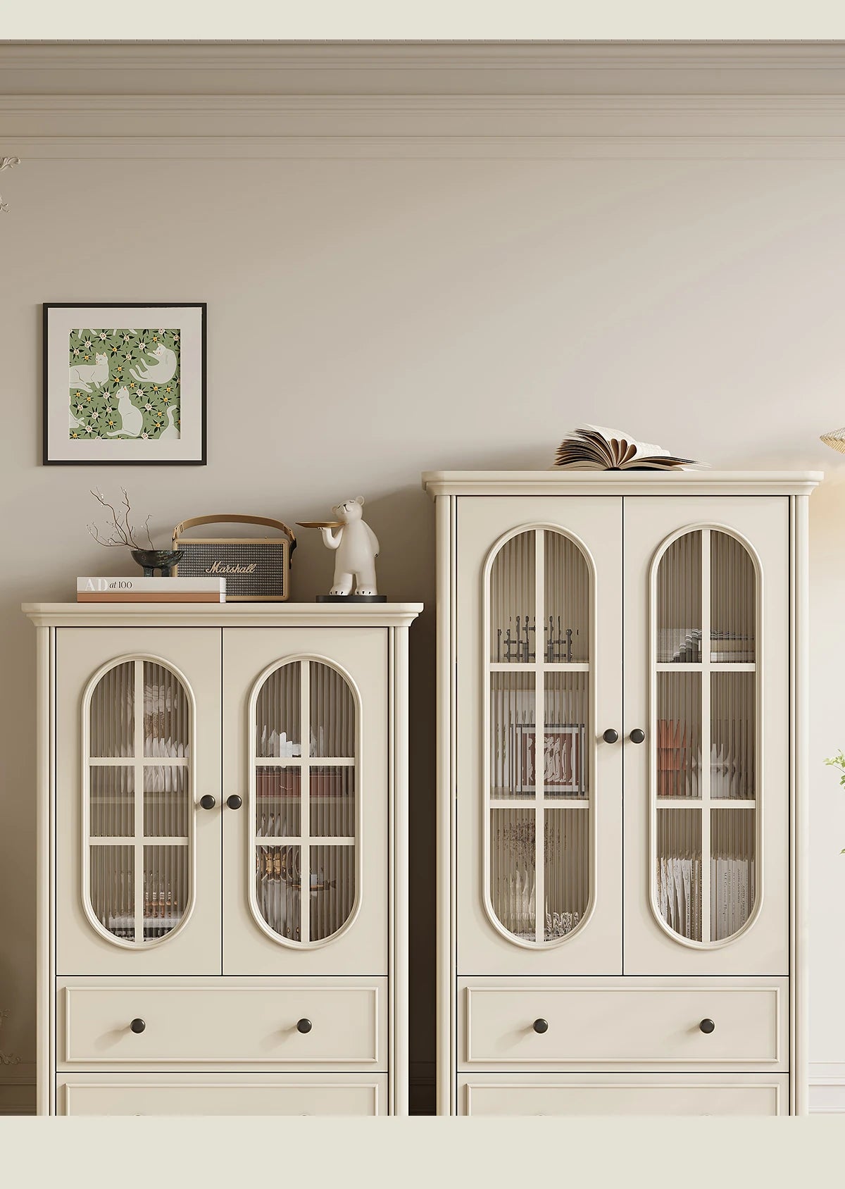 Elegant Cherry Wood and Pine Glass Cabinet Set for Stylish Home Storage hl-4889