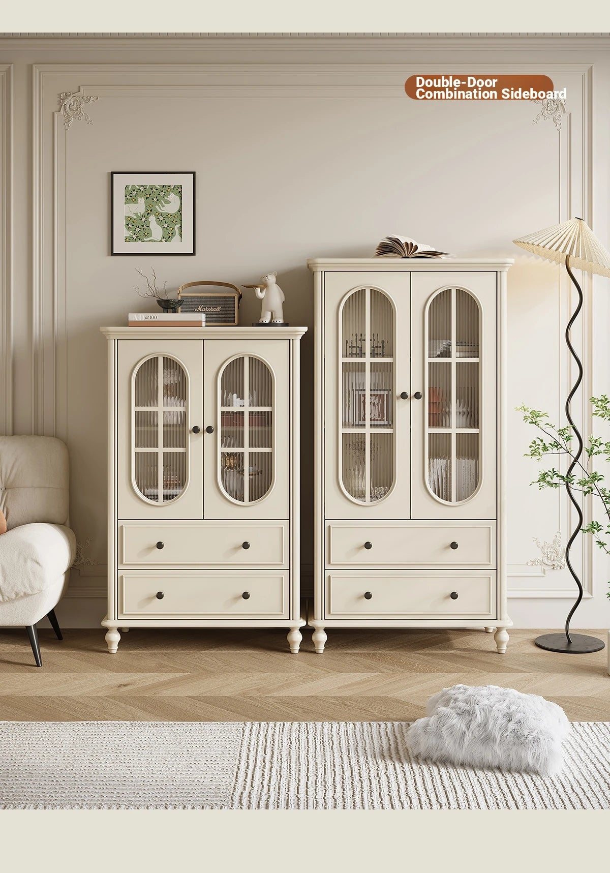 Elegant Cherry Wood and Pine Glass Cabinet Set for Stylish Home Storage hl-4889