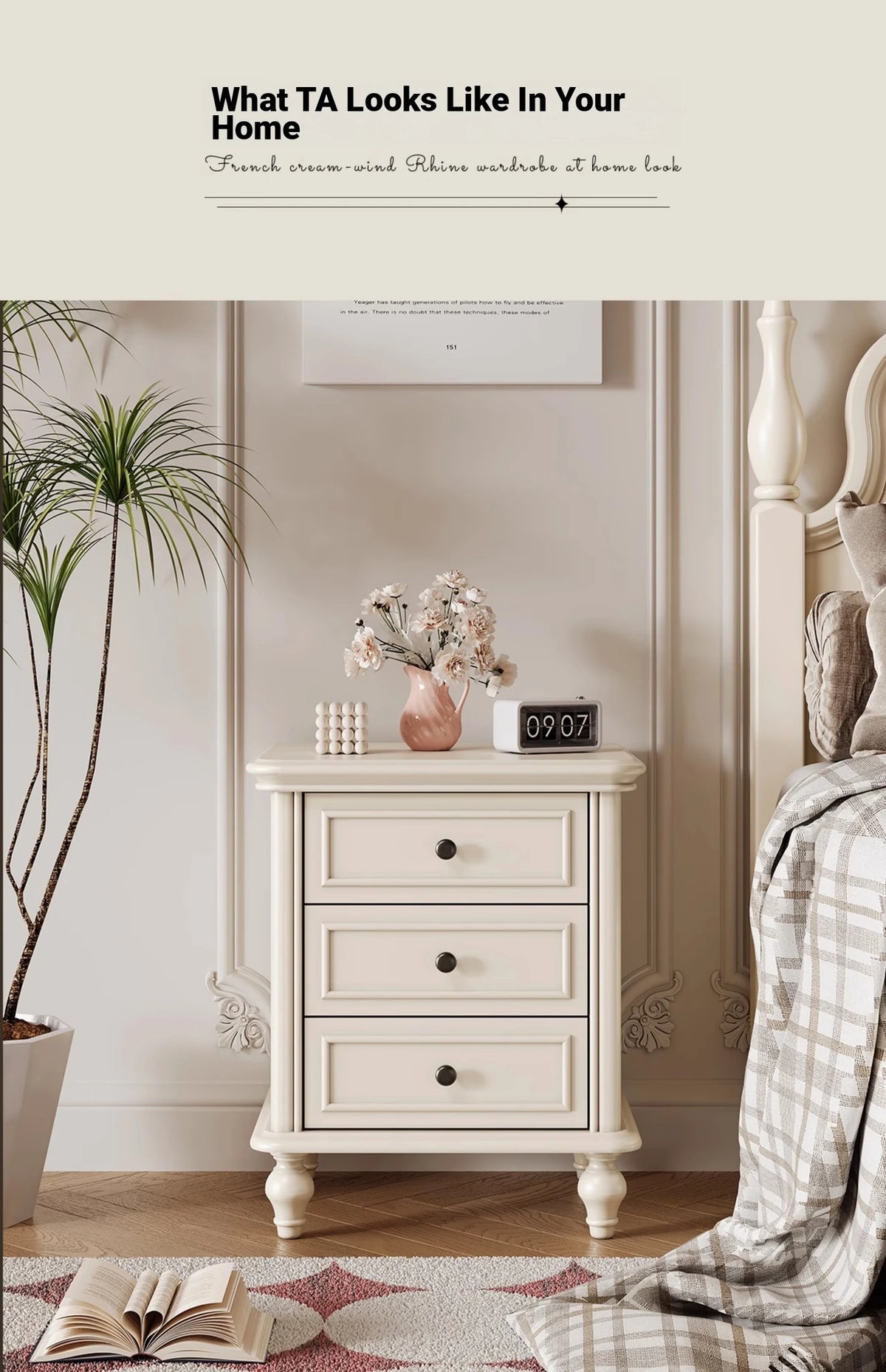 Cherry Wood Pine Bedside Cupboard with 3 Drawers – Elegant Nightstand for Bedroom Storage and Decor hl-4890