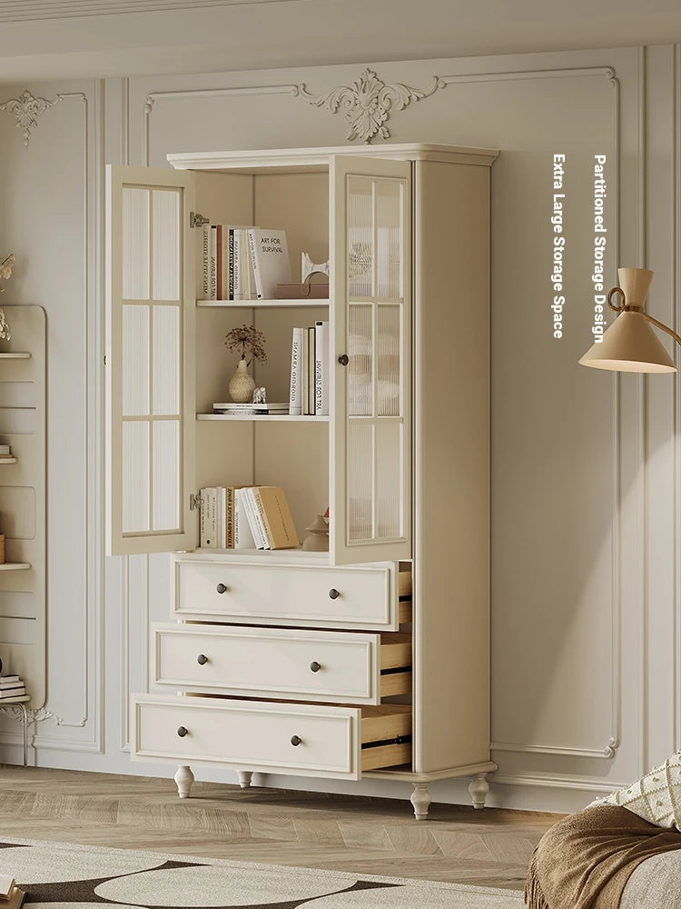 Elegant Cherry Wood Pine Cabinet with Glass Doors and Ample Storage - Perfect for Any Room hl-4897